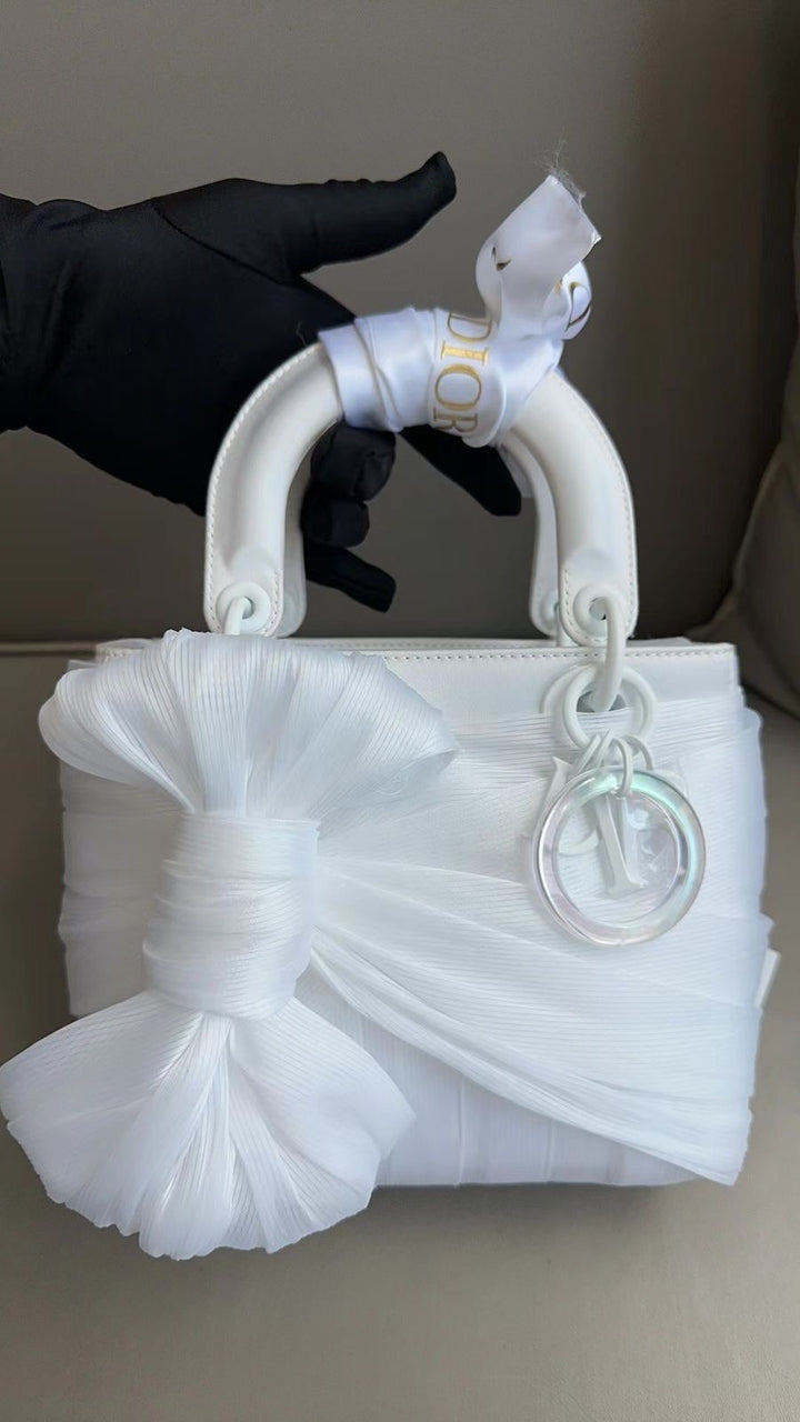 2023 Lady Dior Small White LED Twill Embellished Bag