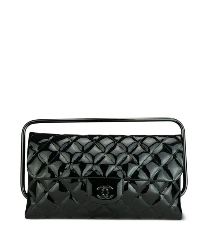 Chanel Classic Flap Patent Metallic Black Frame Clutch