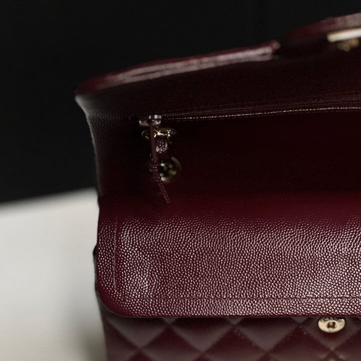 Chanel Small Classic Double Flap Caviar Burgundy Light Gold Hardware 2021