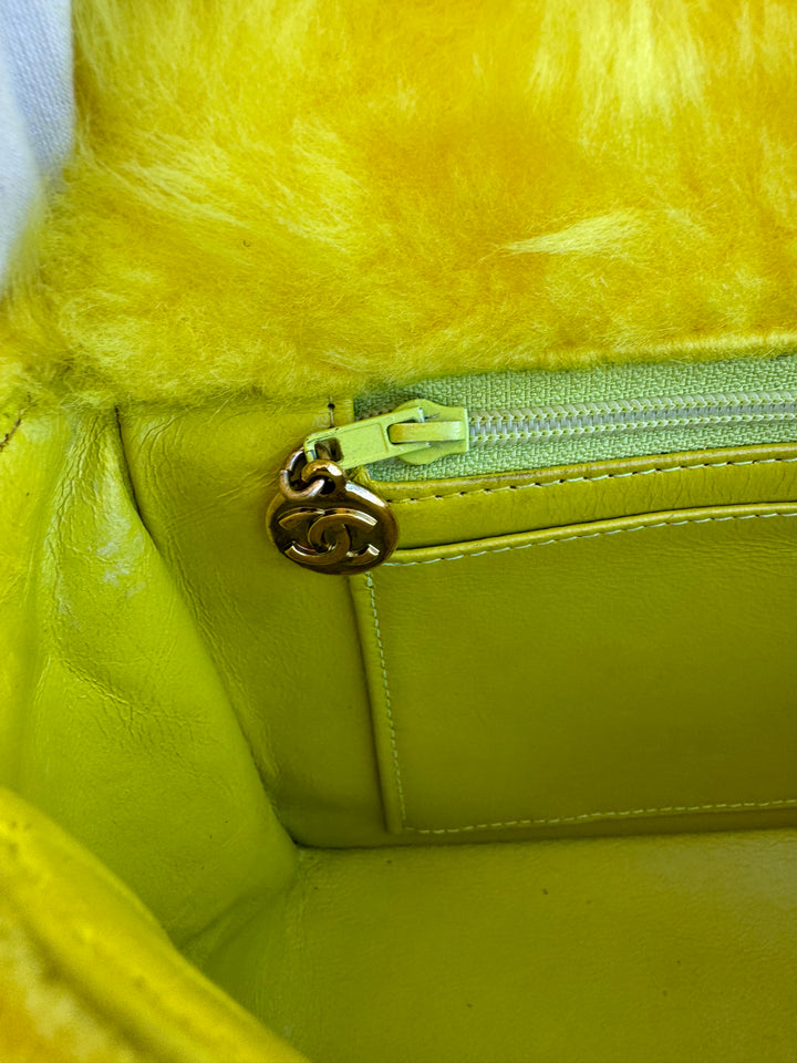 Chanel RARE Yellow 1994 Faux Fur Kelly