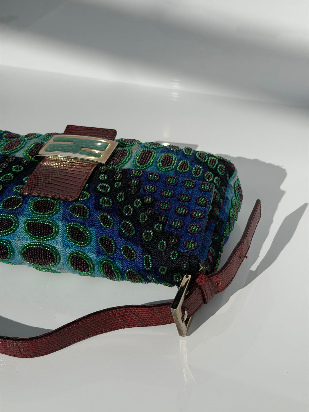 Fendi Victor Vasarely Beaded Baguette Python Trim Silver Hardware 2001