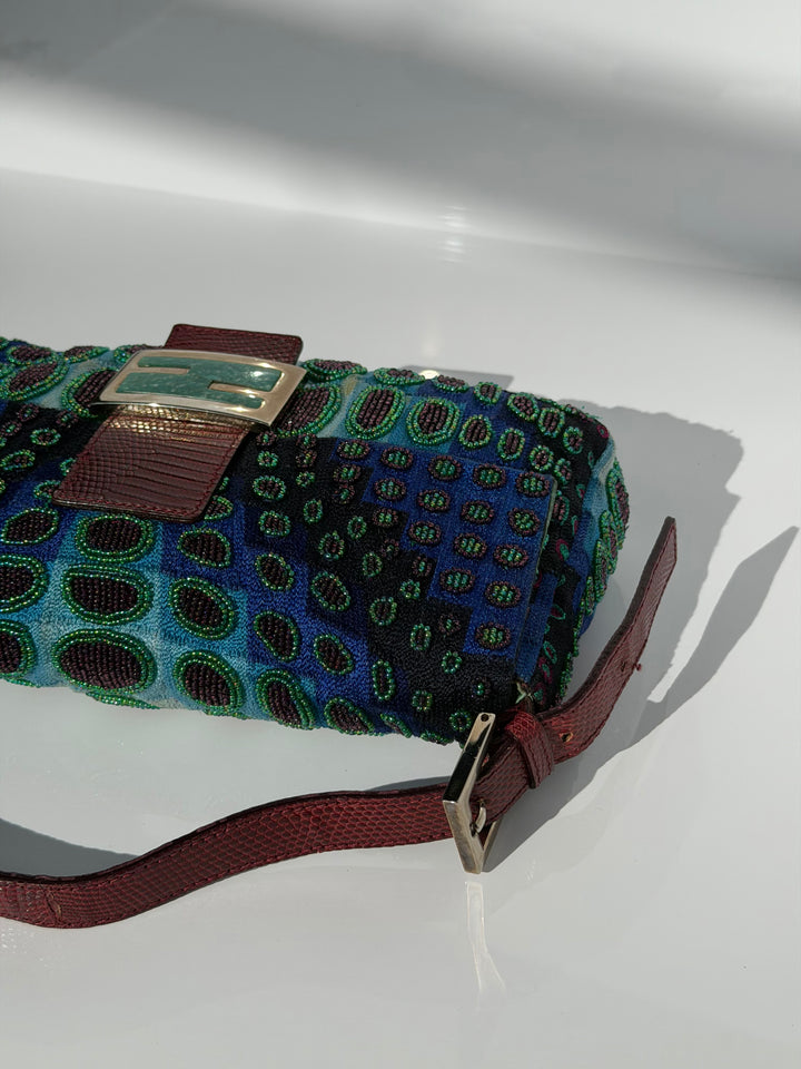 Fendi Victor Vasarely Beaded Baguette Python Trim Silver Hardware 2001