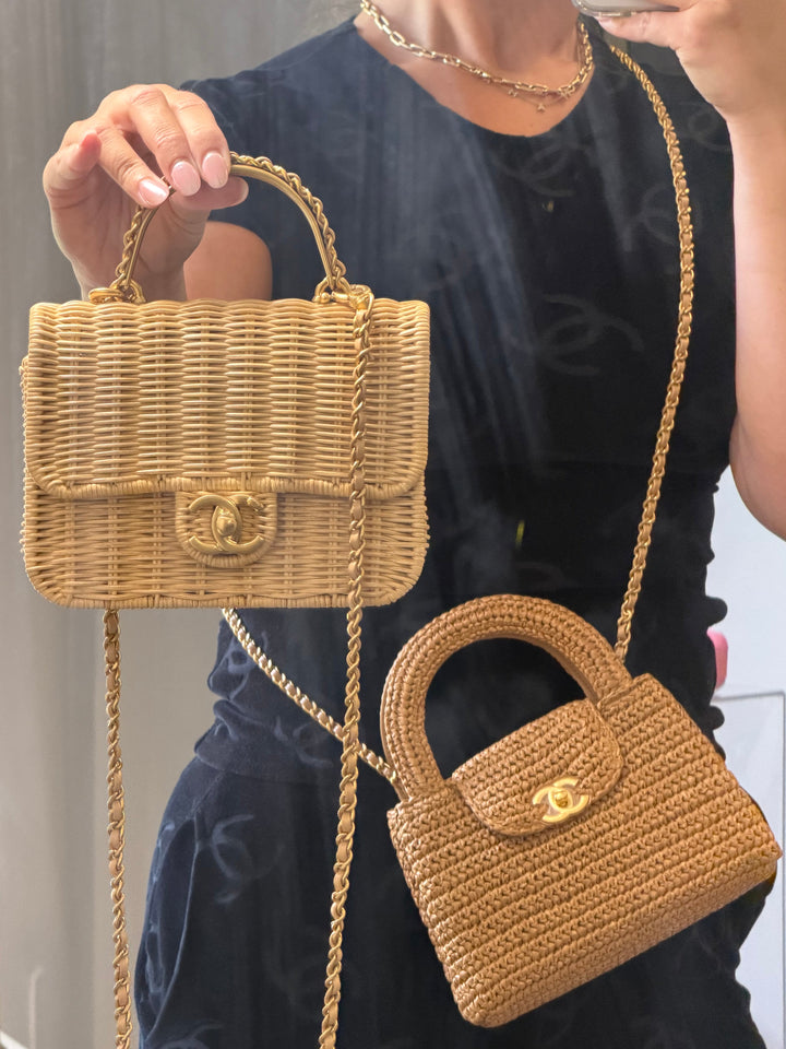 Chanel Braided Mini CC Top Handle Tan Rattan Gold Hardware 2025/26 Cruise
