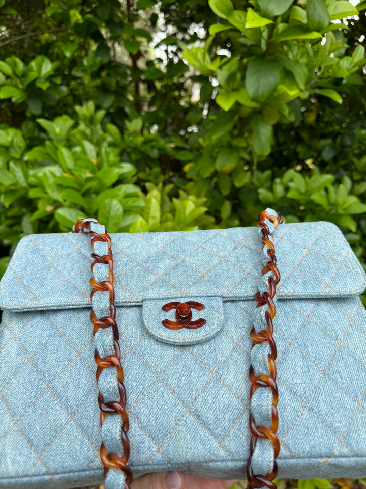 Chanel 1990s Vintage Denim Tortoise Flap Bag