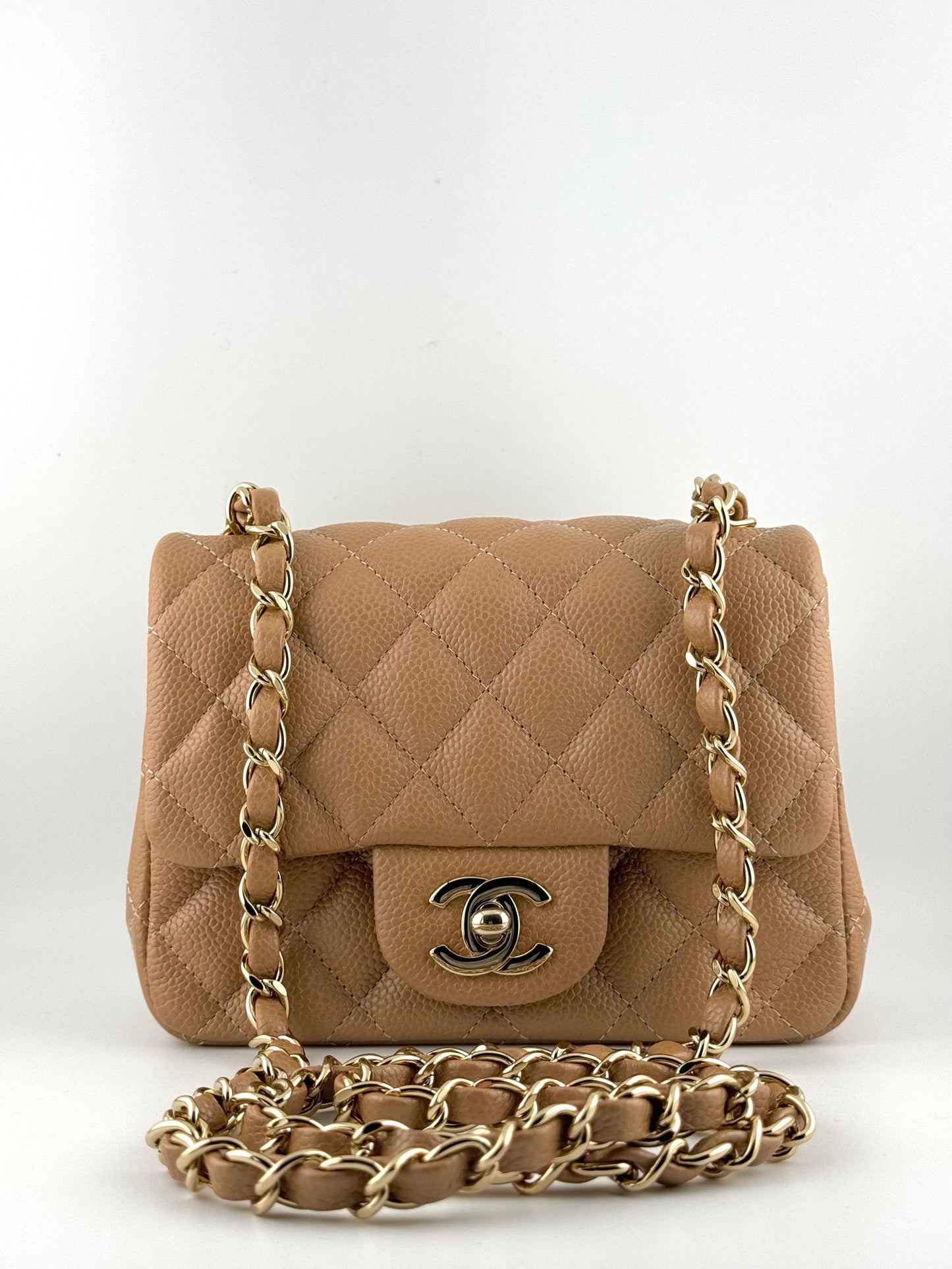 Chanel 18S Dark Beige Mini Square Caviar Flap Bag