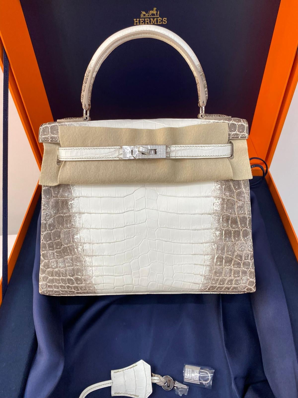 Hermes 2023 Matte Niloticus Diamond Crocodile Himalaya Kelly Retourne 25