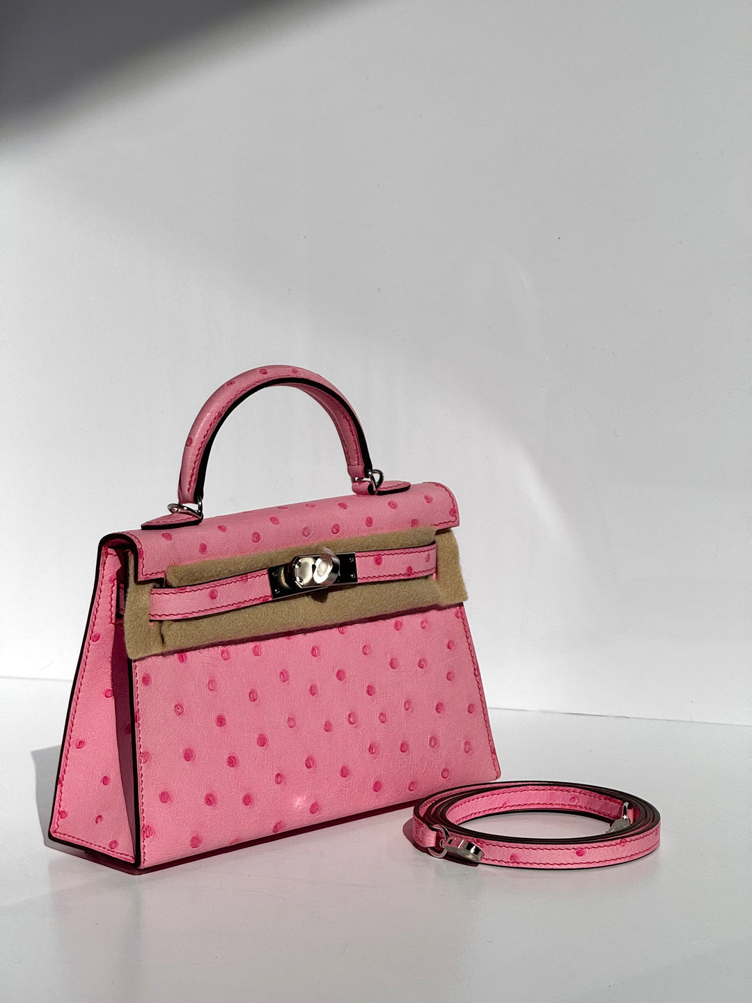 Hermes Mini Sellier Bubblegum Ostrich Kelly 20