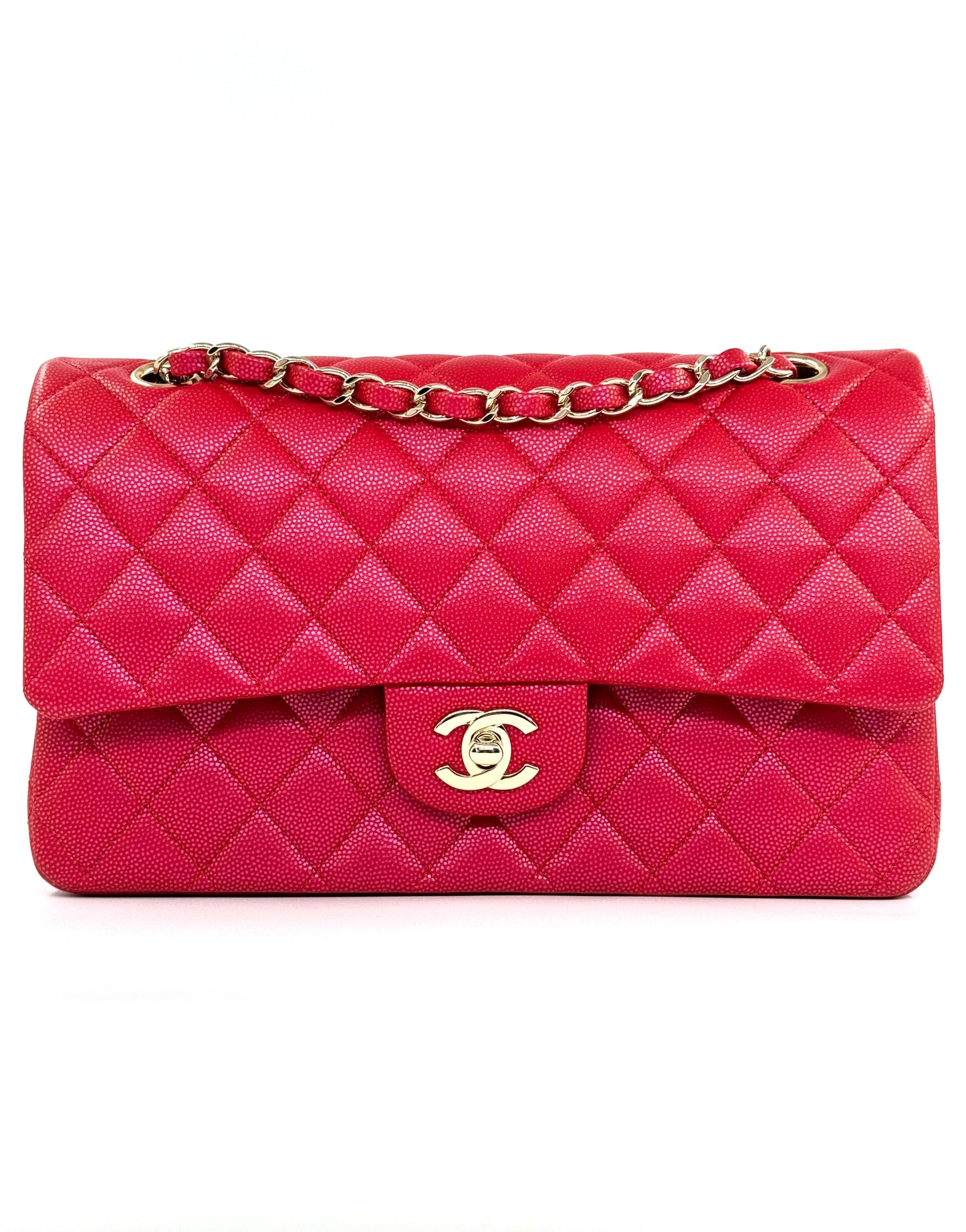 Chanel 21S Red Iridescent Medium Caviar Flap Bag