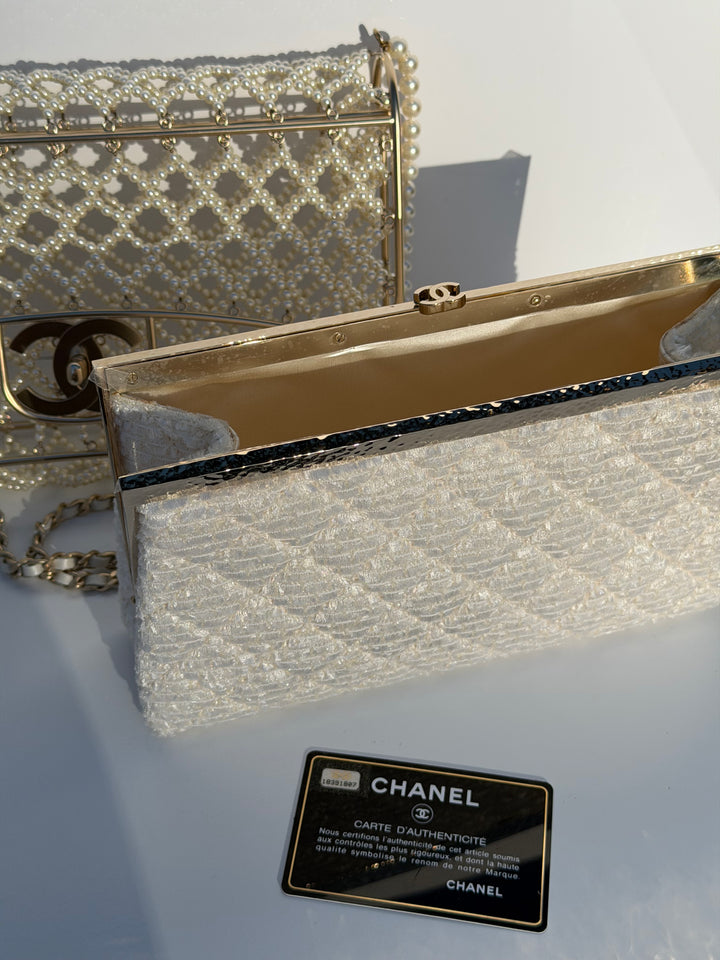 Chanel 2014 Pearl Embellished Caged Flap Minaudière Bag