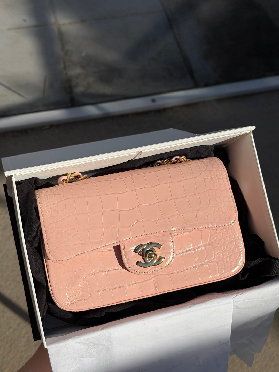 Chanel Mini Classic Flap Alligator Light Pink Light Gold Hardware 2017