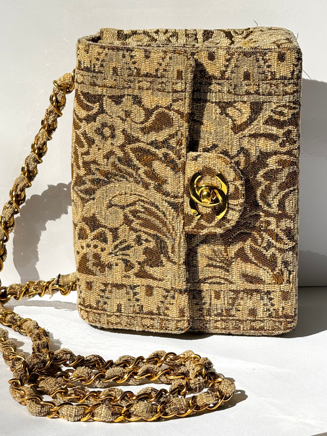 Chanel 1991 Bronze Metallic Brocade Vintage Mini Square Flap Bag