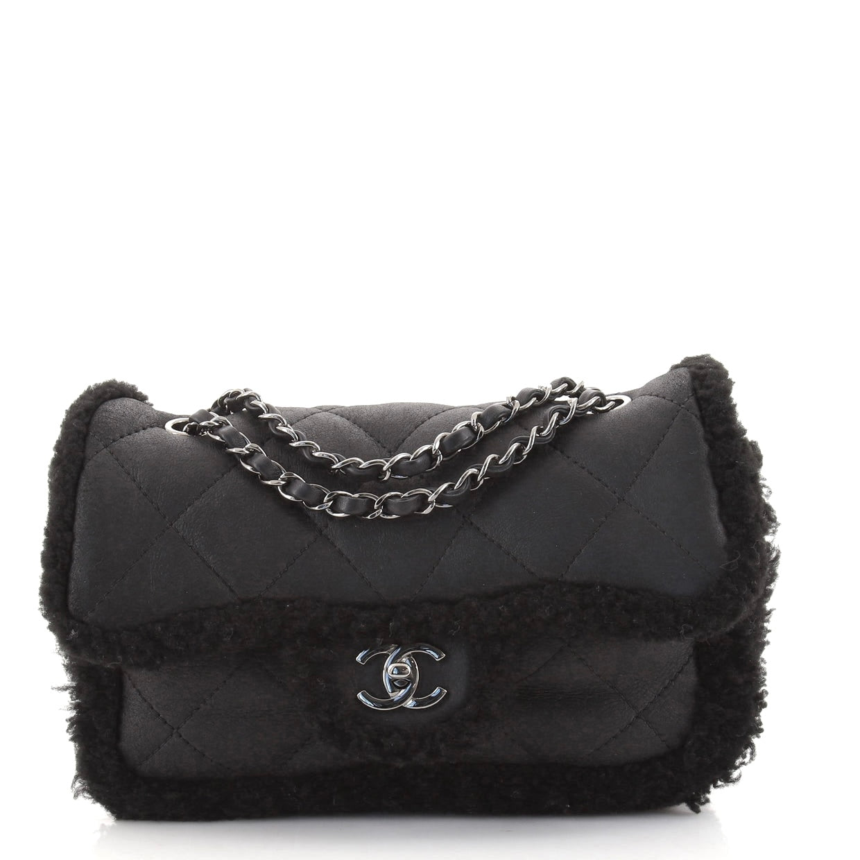 Chanel Medium Black Shearling Coco Neige Flap