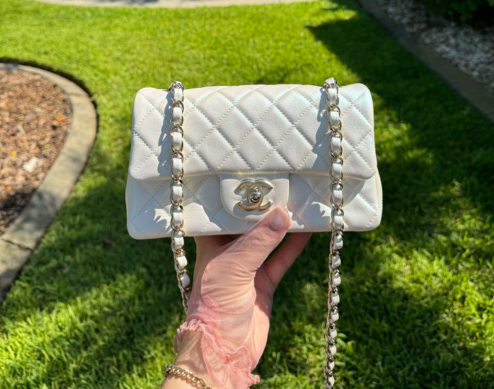 Chanel 21S White Iridescent Calfskin Mini Flap Bag