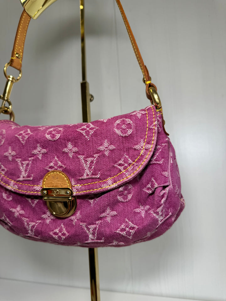 Louis Vuitton Pink Monogram Denim Mini Pleaty + Coin Pouch