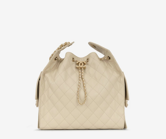 Chanel 25 Light Beige Medium Caviar Hobo Bag