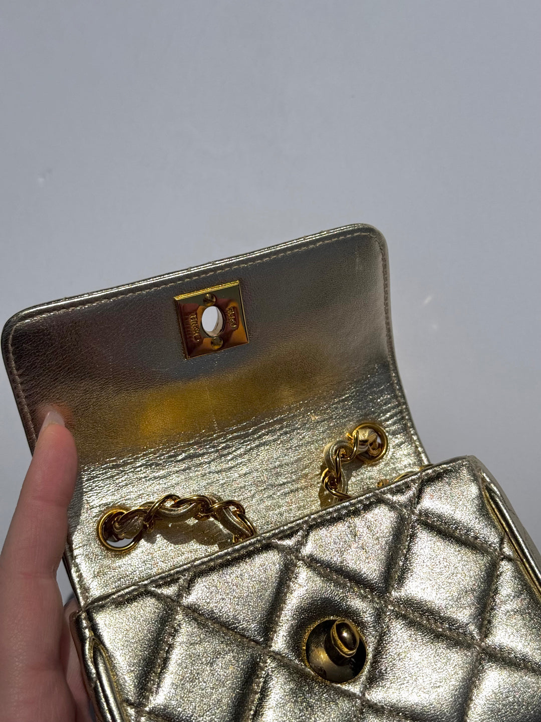 Chanel 1994 Vintage Metallic Gold Extra Mini Flap Bag