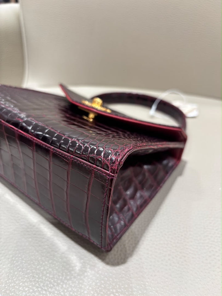 Chanel Mini Kelly Top Handle Bag Bordeaux Alligator 24K Gold-Plated Hardware 1997