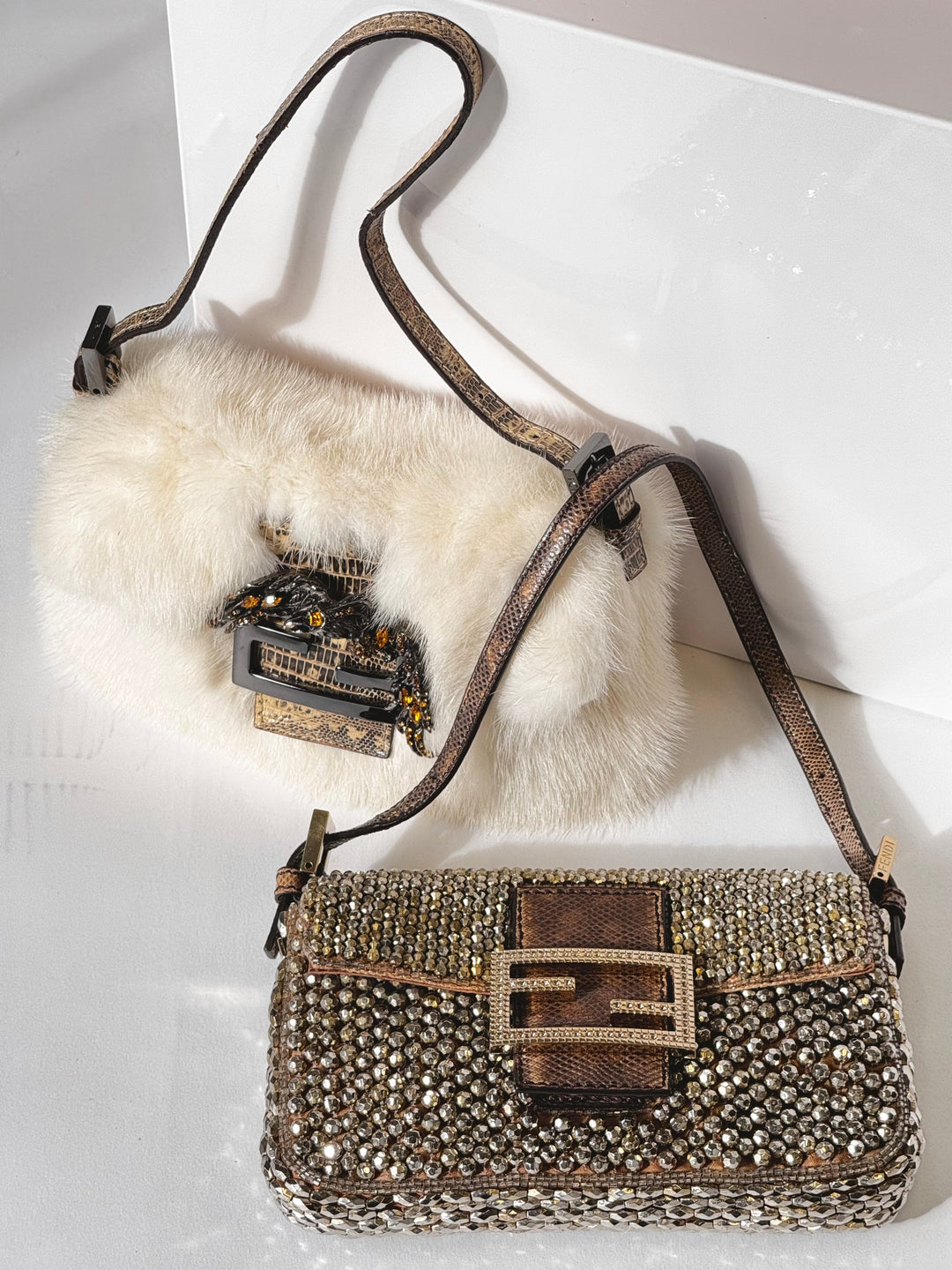 Fendi Mini Karung Trimmed Embellished Baguette