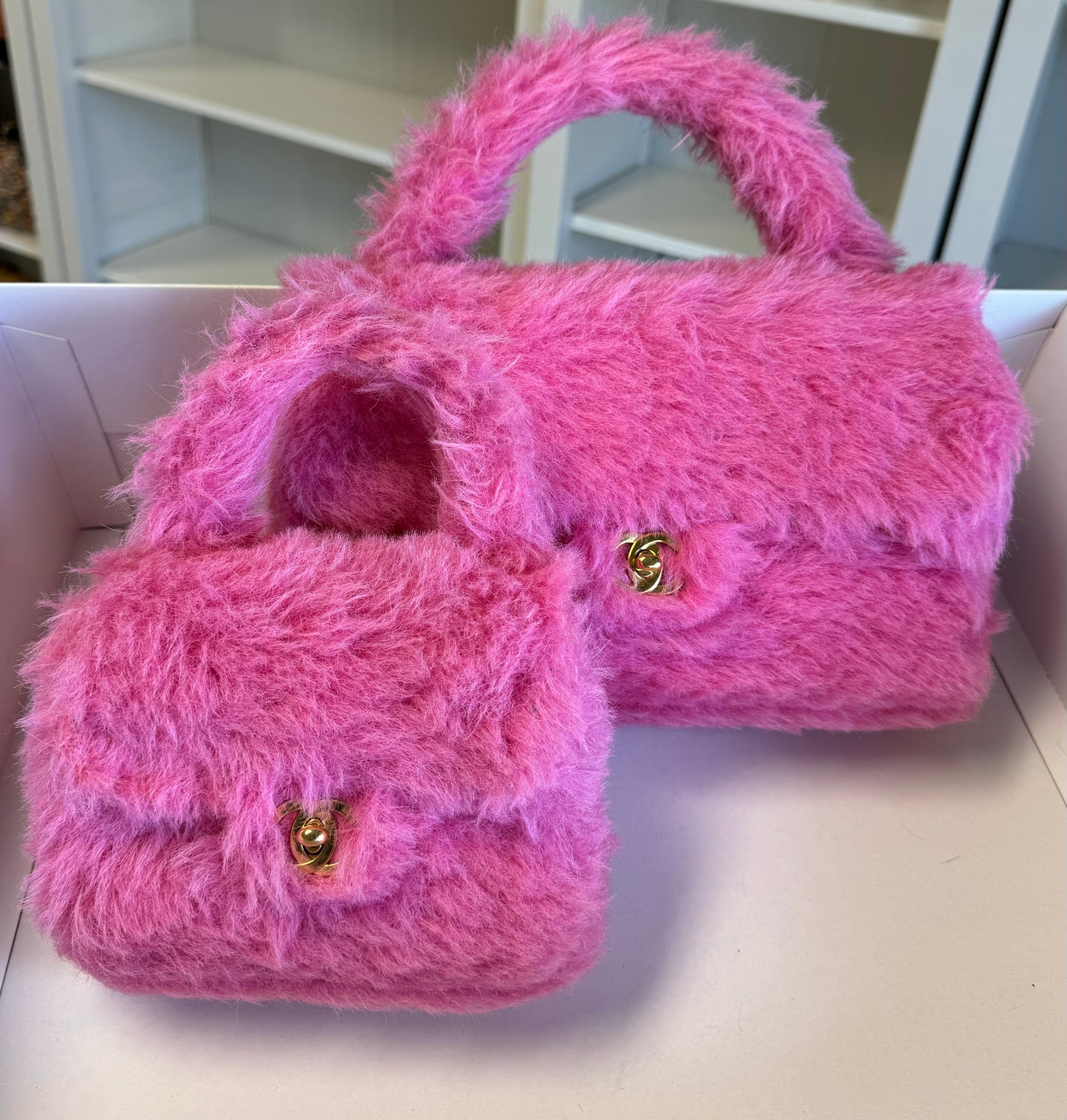 Chanel RARE 1994 Faux Fur Kelly Parent & Child Set