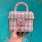 Chanel Pink Ecru Tweed Handle Crush Small Vanity Case