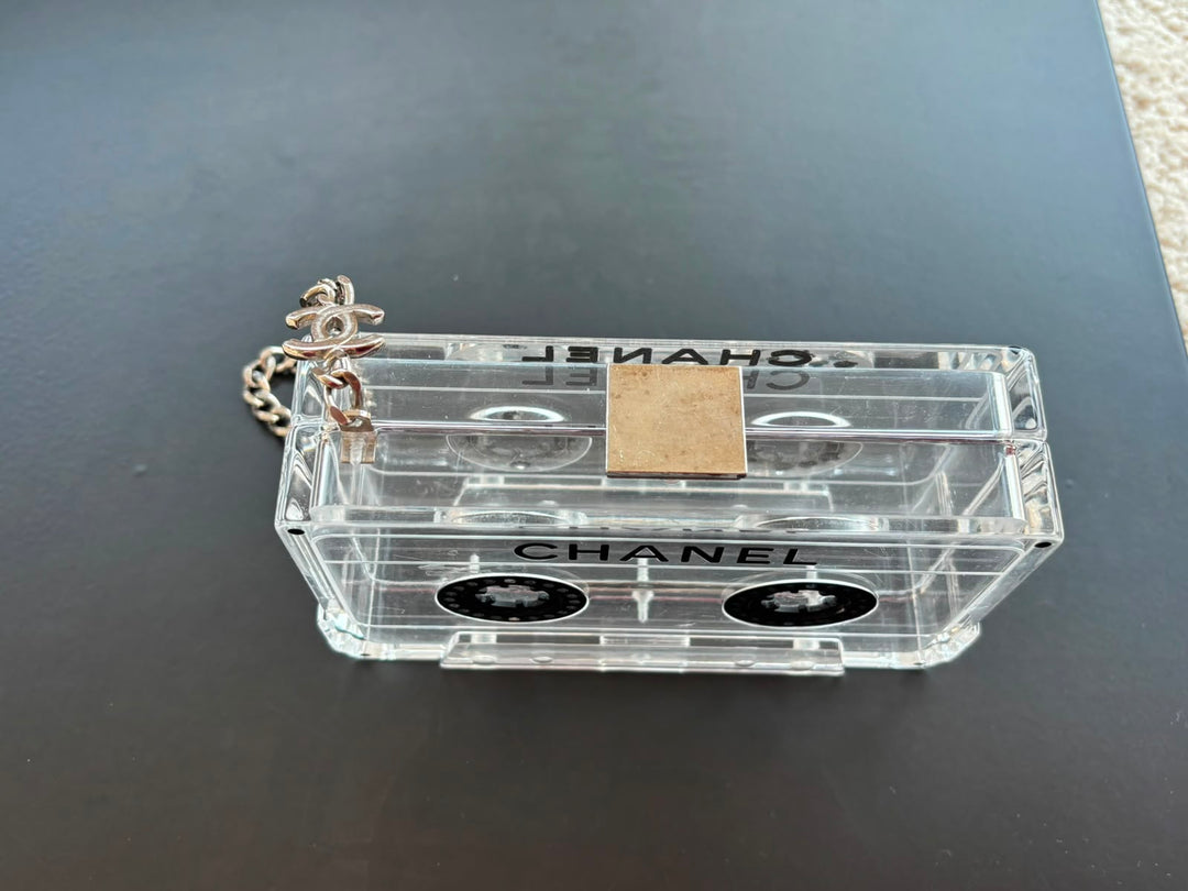Chanel Clear Lucite Cassette Evening Clutch Silver Hardware 2004