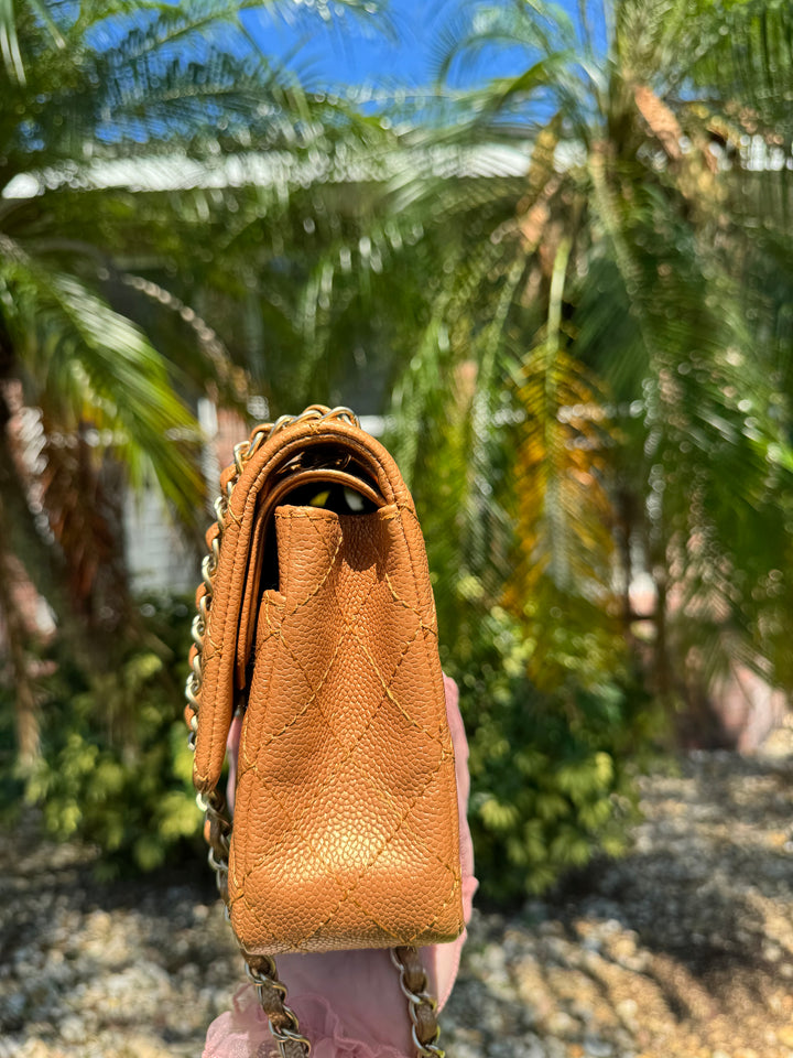 Chanel Copper Gold Metallic Medium Caviar Double Flap Bag