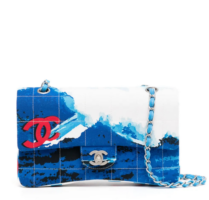 Chanel Surf Line Choco Bar Flap Blue Canvas Silver Hardware 2002