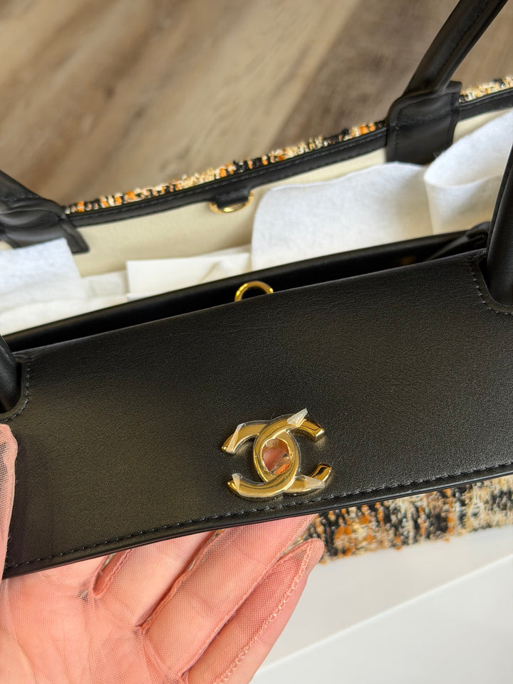 Chanel Small Shopping Bag Brown Black & White Leopard Tweed & Calfskin Gold Tone Hardware 2026