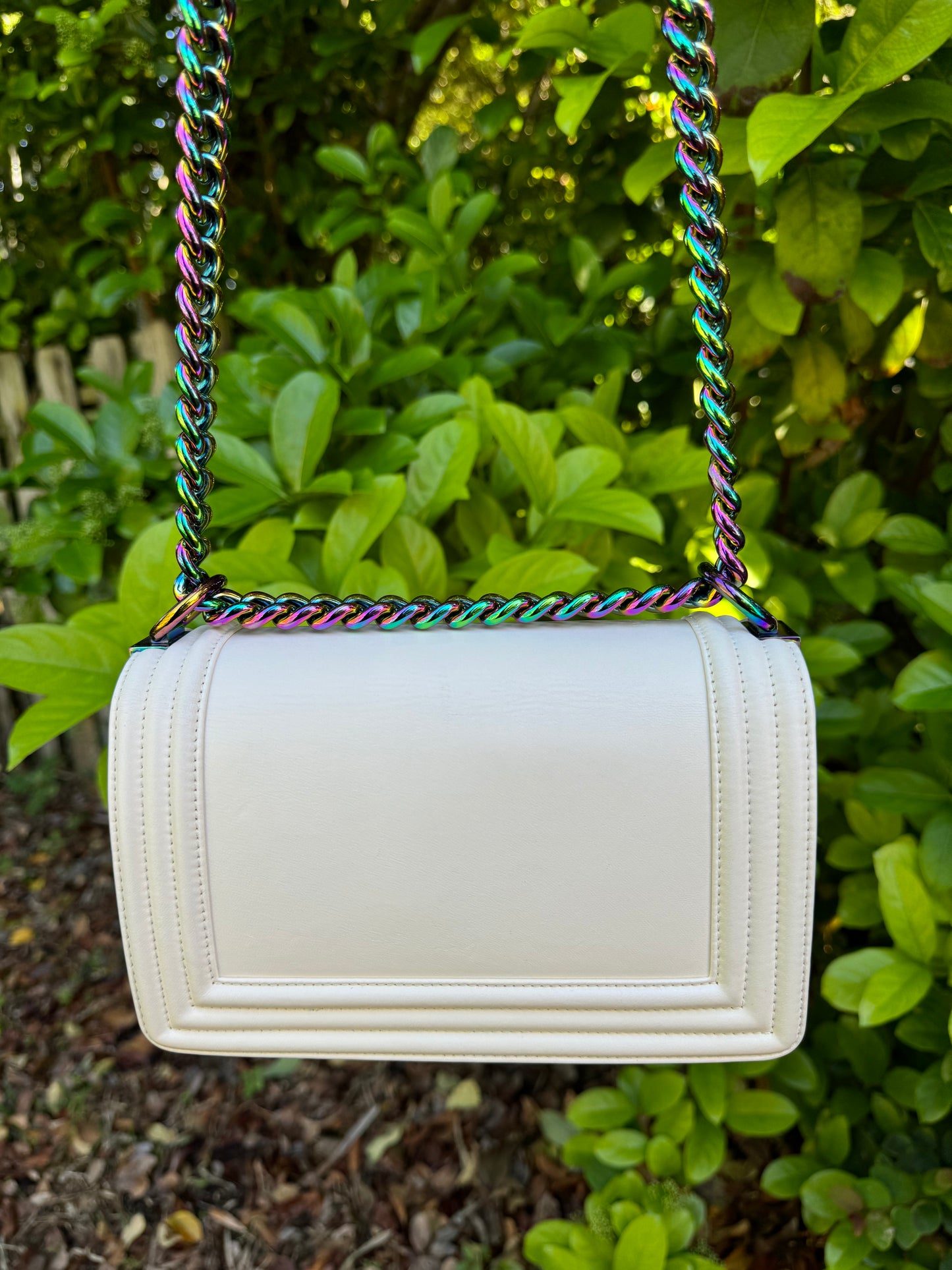 Chanel LED Small Boy Bag Cream Lambskin Rainbow Hardware