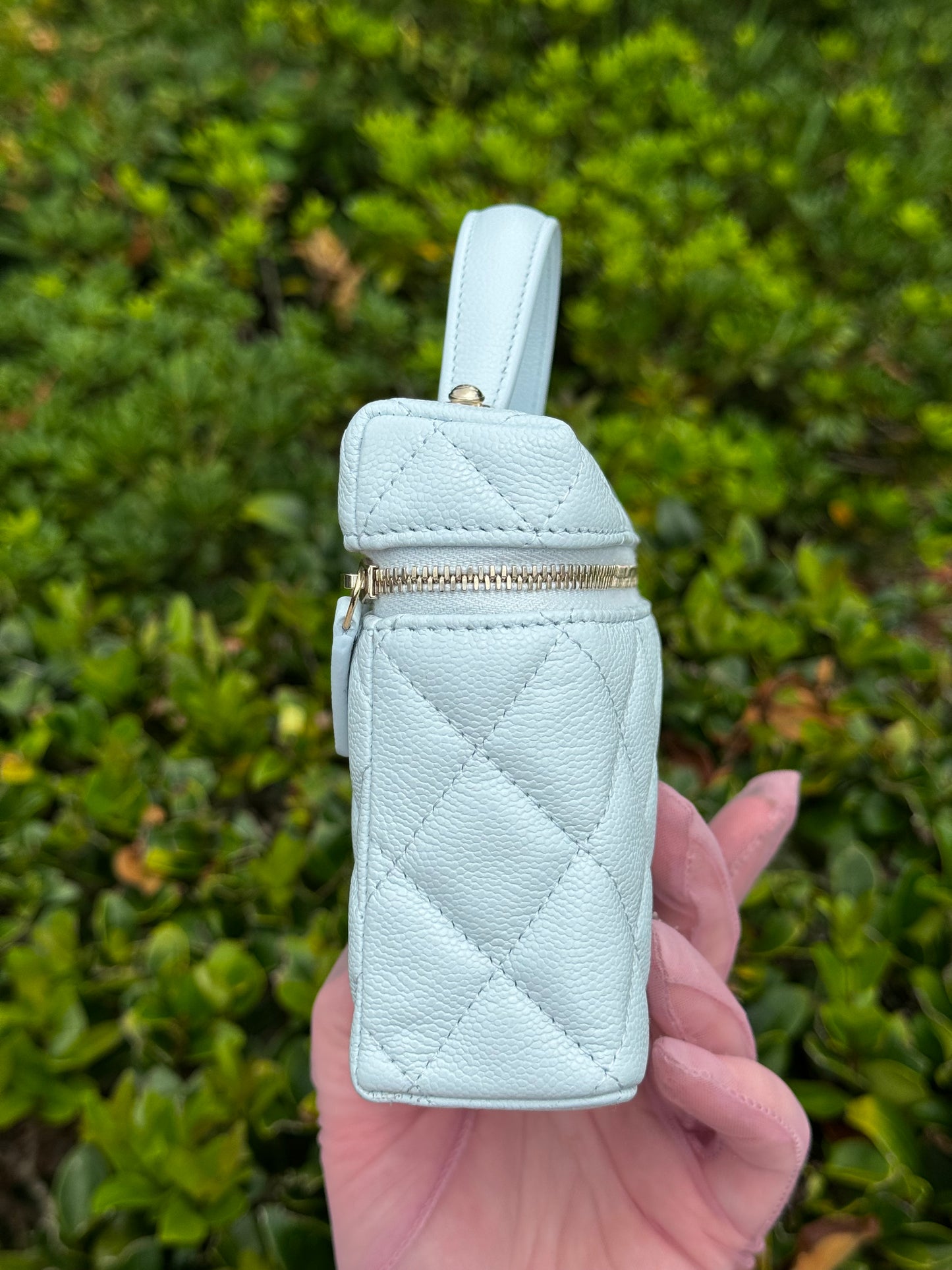 Chanel 25S Light Blue Caviar Slim Vanity Bag