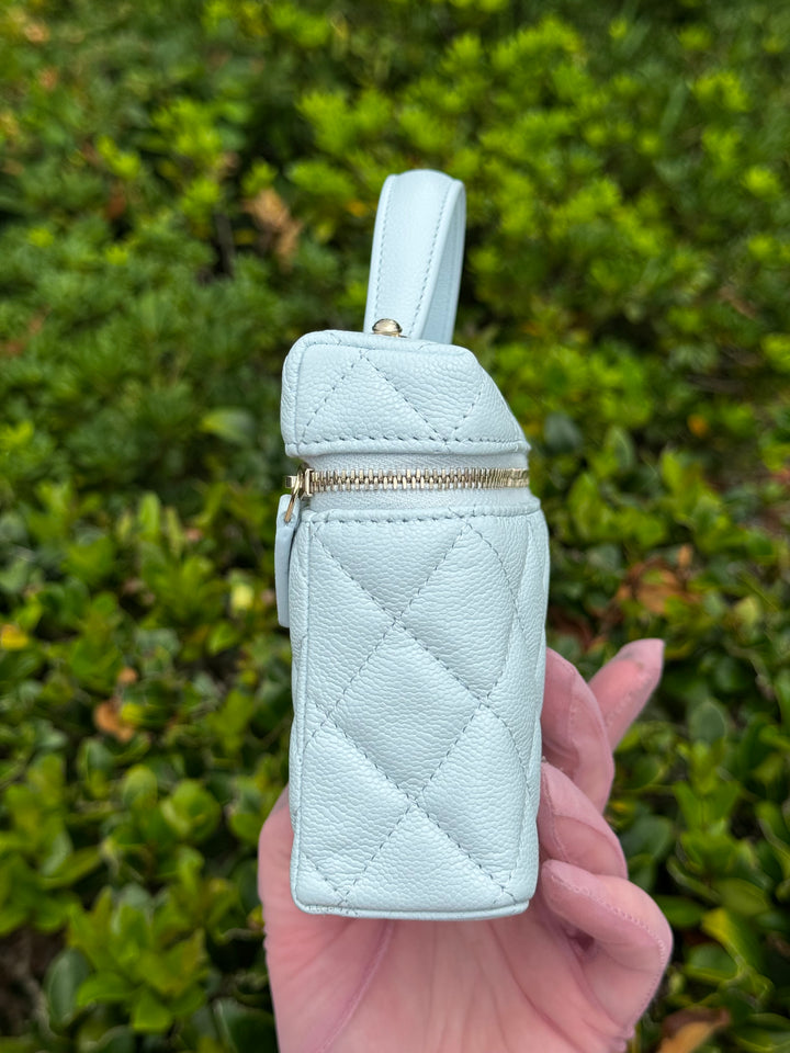 Chanel 25S Light Blue Caviar Slim Vanity Bag