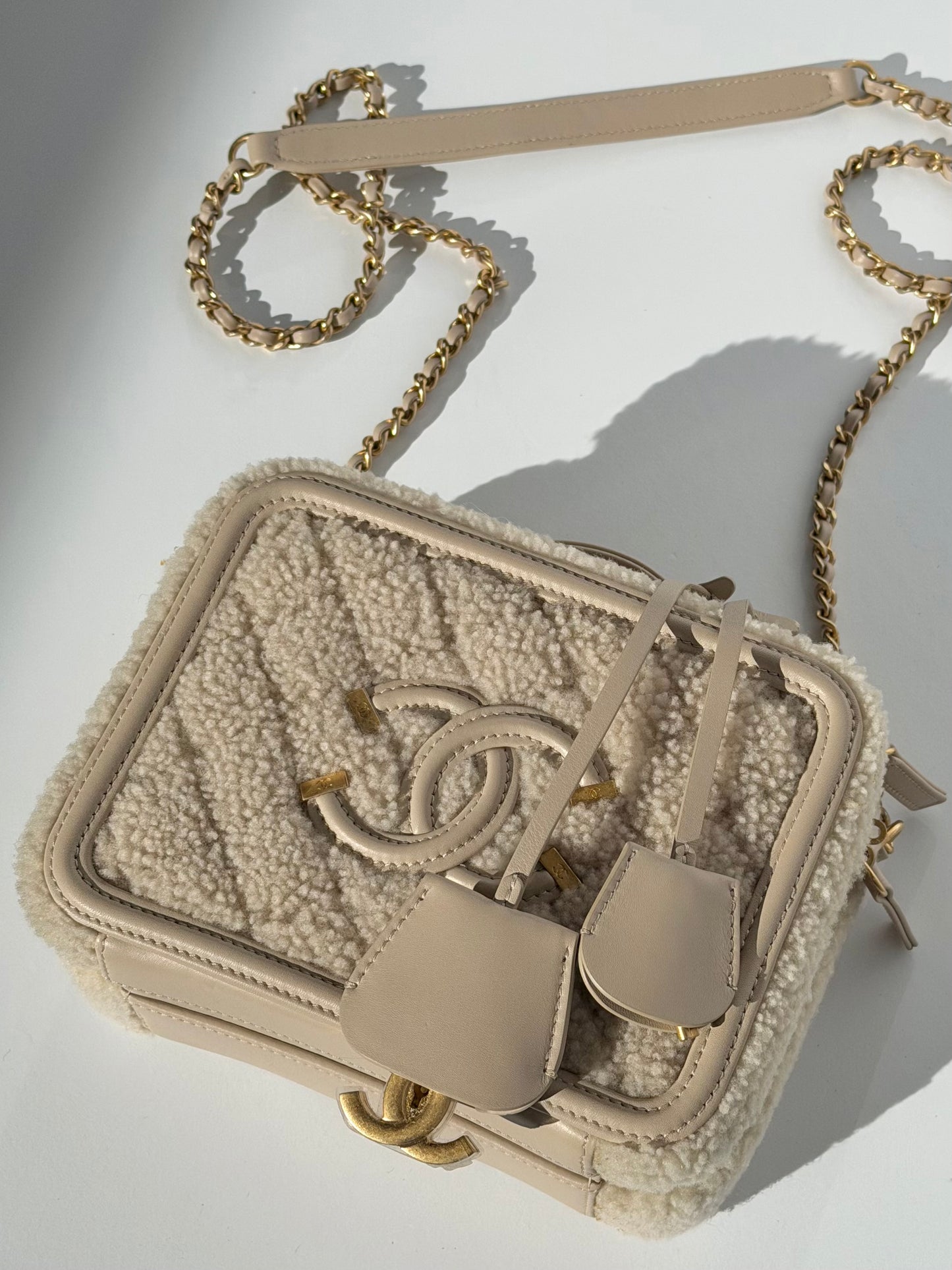 Chanel Small Nude Filigree Shearling Vanity Case