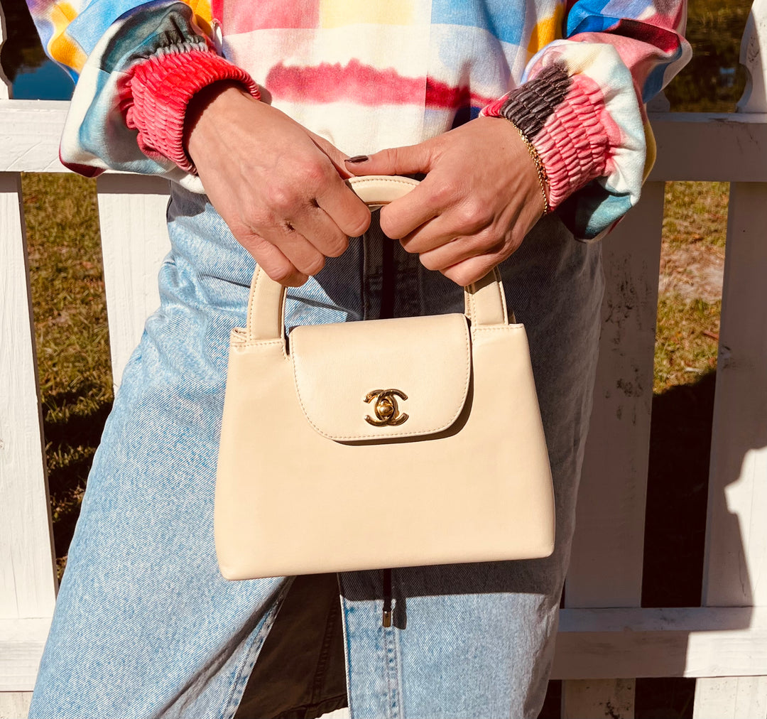 Chanel Vintage Mini Cream Lambskin Kelly Flap