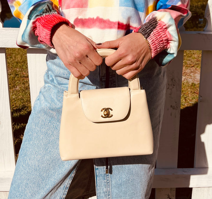 Chanel Vintage Mini Cream Lambskin Kelly Flap