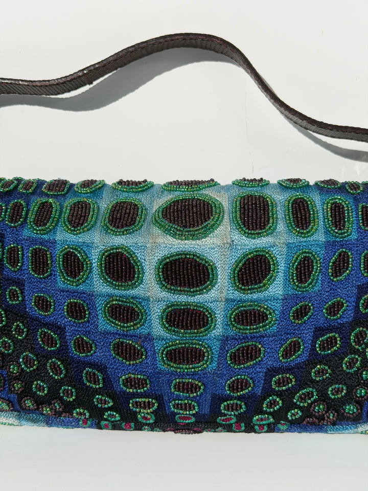 Fendi Victor Vasarely Beaded Baguette Python Trim Silver Hardware 2001