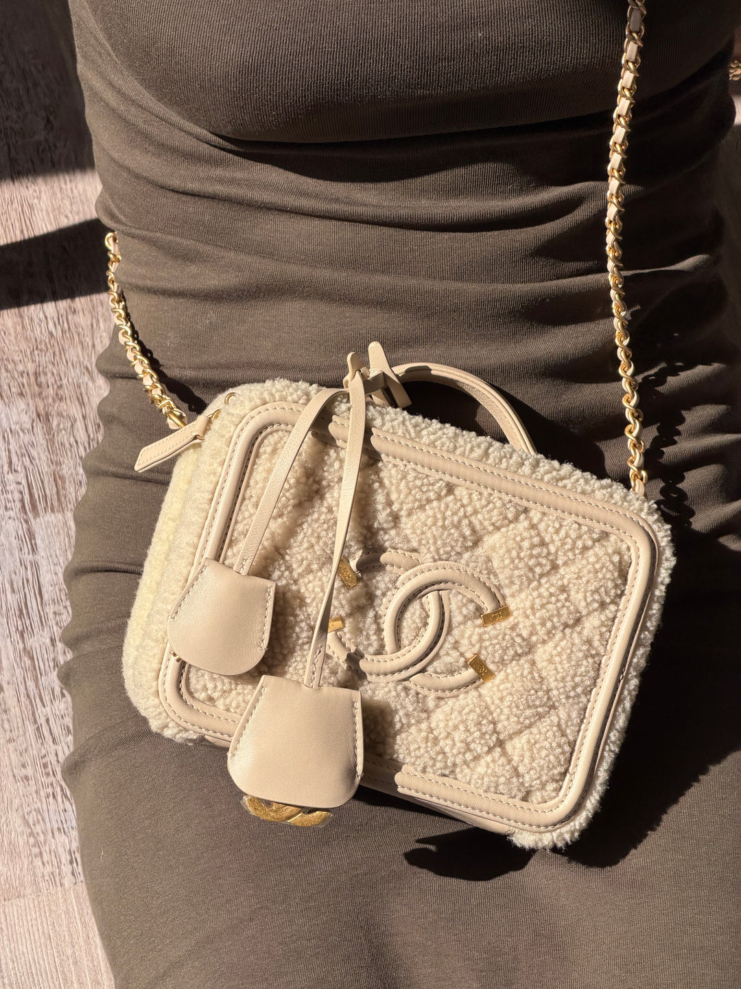 Chanel Small Nude Filigree Shearling Vanity Case