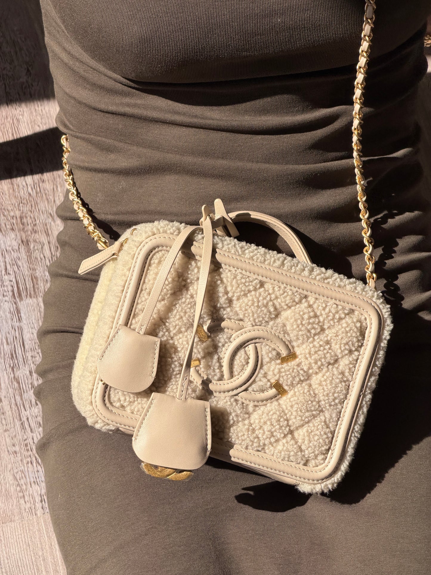Chanel Small Nude Filigree Shearling Vanity Case