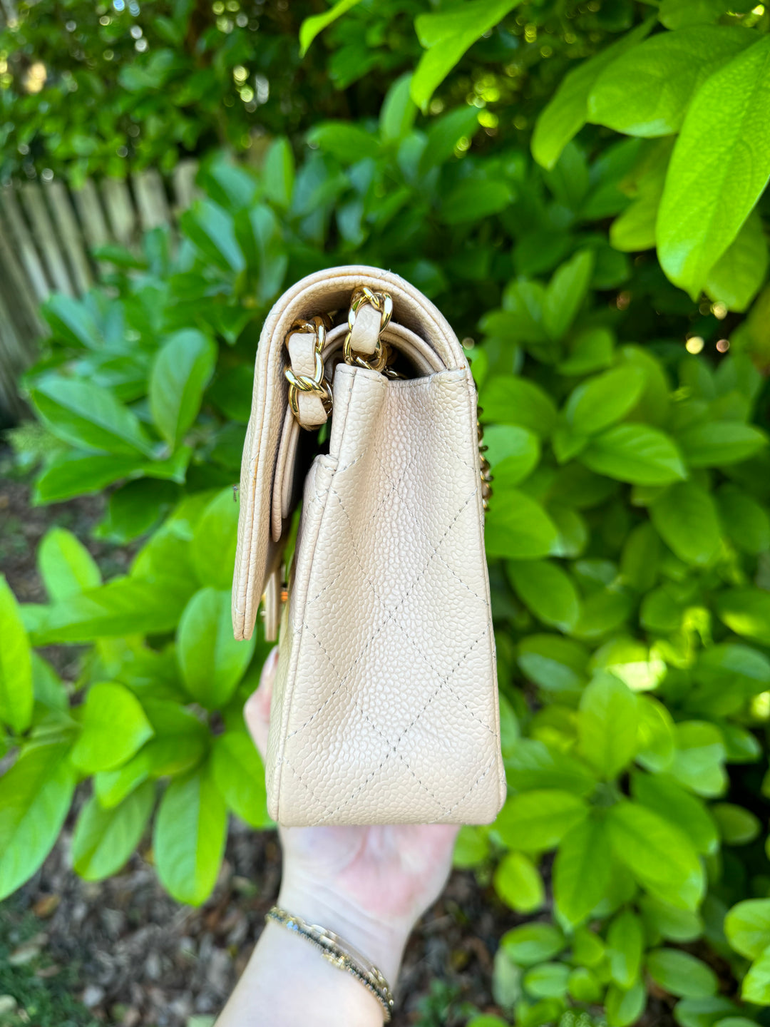 Chanel 2008 Beige Claire Medium Caviar Classic Flap W 24K GHW