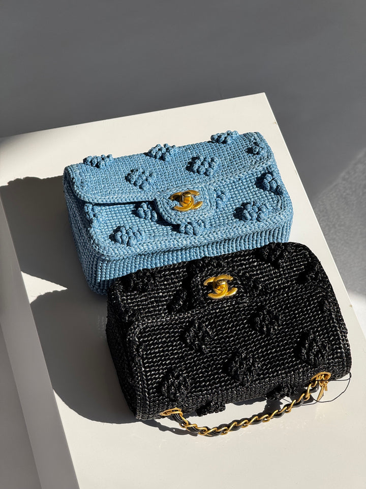Chanel 24P Black Braided Raffia Mini Flap Bag