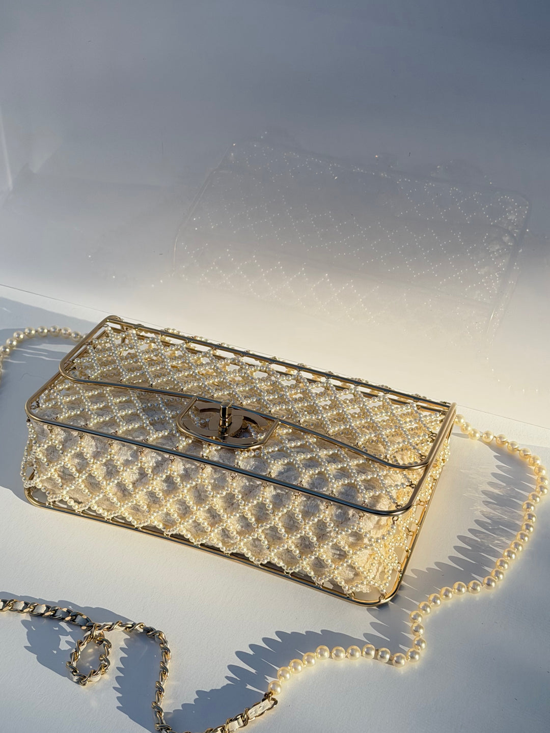 Chanel 2014 Pearl Embellished Caged Flap Minaudière Bag