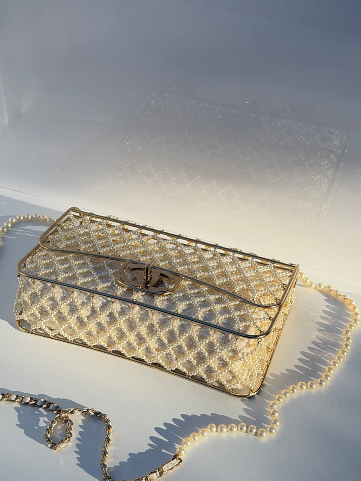 Chanel 2014 Pearl Embellished Caged Flap Minaudière Bag