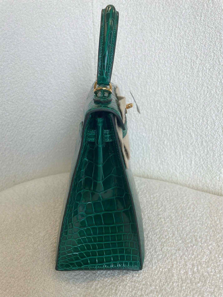 Hermes 2019 Emerald Green Shiny Alligator Kelly 25 Sellier