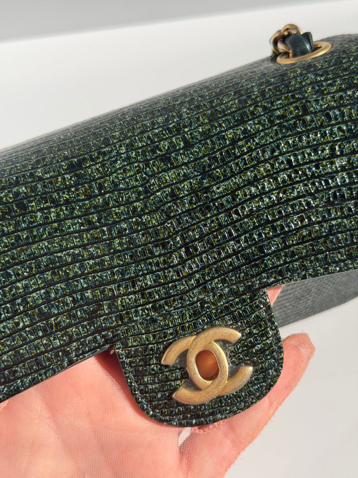 Chanel Mini Flap Green Lizard Brushed Gold Hardware 2018