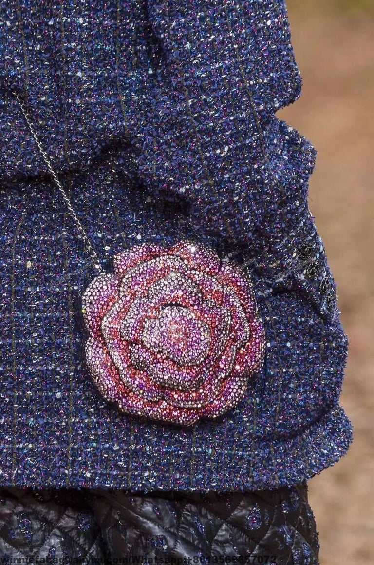 Chanel 2018 Runway Pink Strass & Resin Camelia Minaudiere