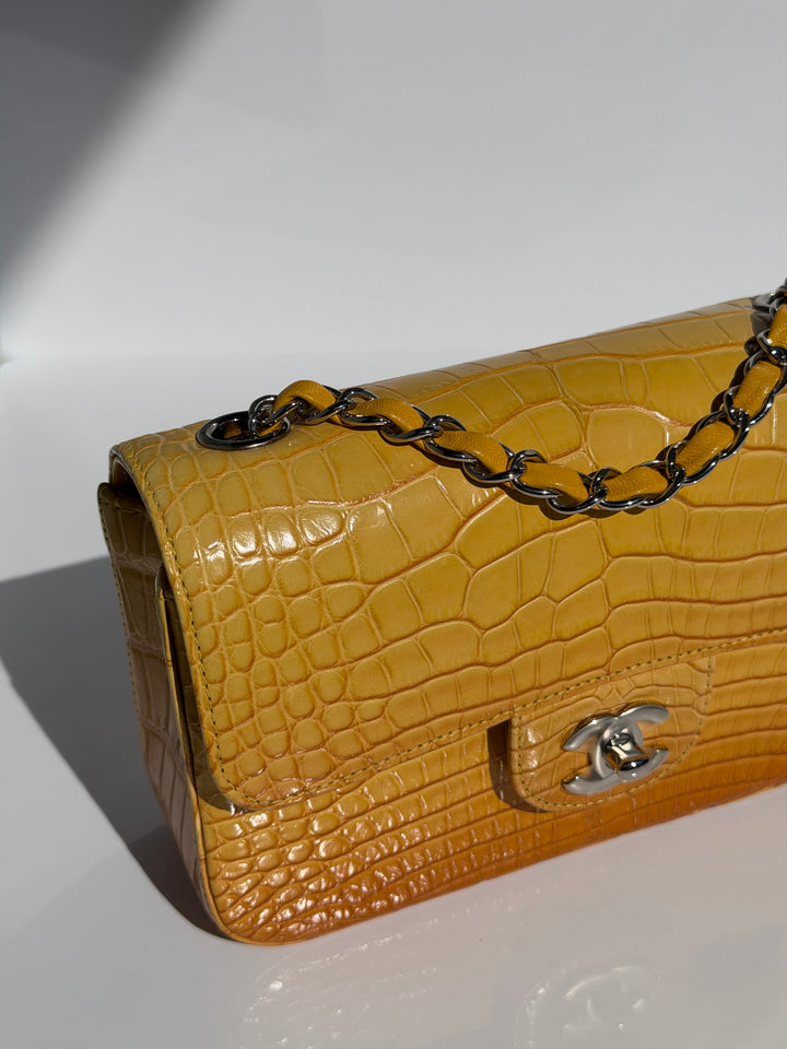 Chanel Mini Flap Orange & Yellow Ombre Alligator Silver Hardware 2014