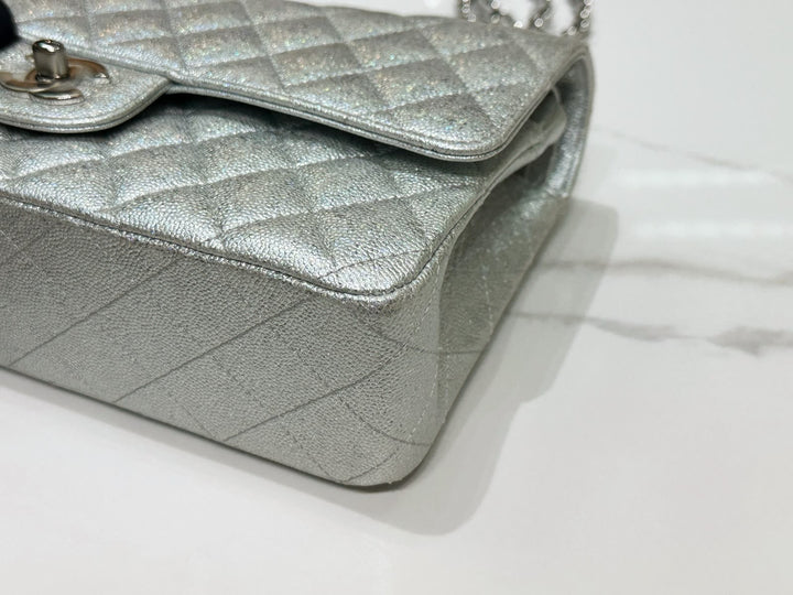 Chanel 21K Medium Flap Bag Silver Metallic Caviar Leather Silver Tone Hardware 2021