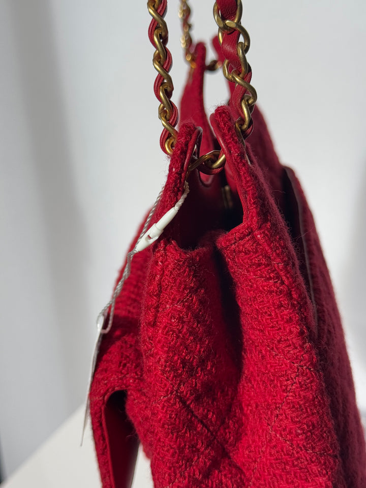 Chanel Small Red Wool Tweed Hobo