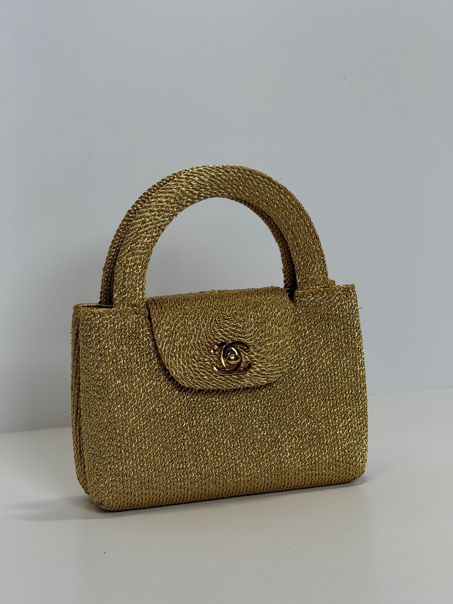 Chanel RARE 1998 Gold Silk Woven Mini Kelly