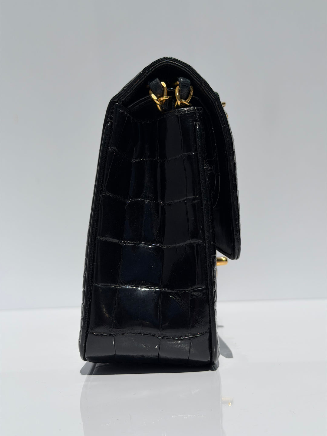 Chanel Medium Classic Flap Bag Alligator Black 24K Plated Gold Hardware 1997