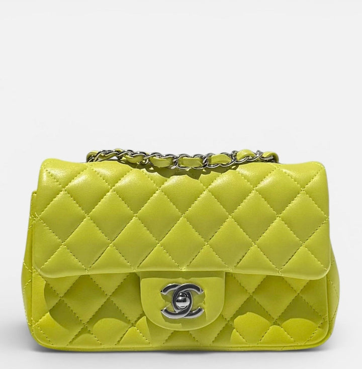 Chanel 21S Mini Classic Flap Lambskin Yellow Silver Hardware